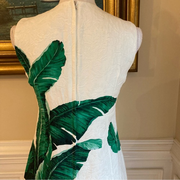 SOLD💕DOLCE & GABANNA White Green Damask Banana Leaf Sleeveless A Line Dress - Picture 11 of 13